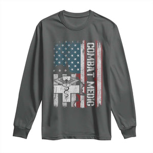 Combat Medic Soldier Long Sleeve Shirt Medical Military American Flag TS11 Dark Heather Print Your Wear
