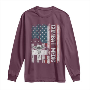 Combat Medic Soldier Long Sleeve Shirt Medical Military American Flag TS11 Maroon Print Your Wear
