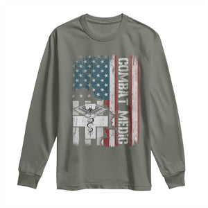 Combat Medic Soldier Long Sleeve Shirt Medical Military American Flag TS11 Military Green Print Your Wear