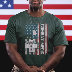 Combat Medic Soldier T Shirt Medical Military American Flag TS11 Dark Forest Green Print Your Wear