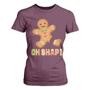 Funny Christmas Gingerbread T Shirt For Women Oh Snap Cookie Baking TS11 Maroon Print Your Wear