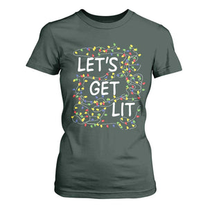 Funny Christmas T Shirt For Women Let's Get Lit Led Lights Xmas TS11 Dark Forest Green Print Your Wear