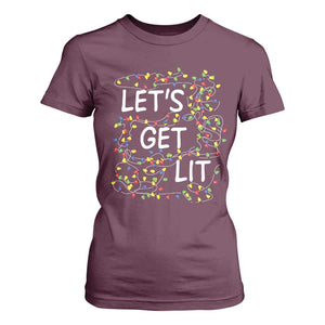 Funny Christmas T Shirt For Women Let's Get Lit Led Lights Xmas TS11 Maroon Print Your Wear