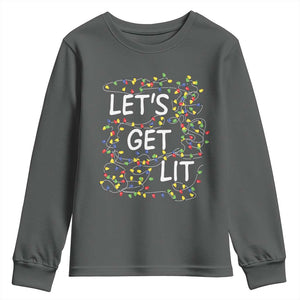 Funny Christmas Youth Sweatshirt Let's Get Lit Led Lights Xmas TS11 Dark Heather Print Your Wear