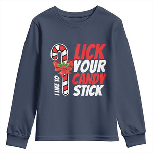 Funny Christmas Youth Sweatshirt I Like To Lick Your Candy Stick TS11 Navy Print Your Wear