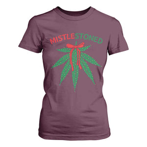 Funny Weed Christmas T Shirt For Women Mistlestoned Mistletoe Led Lights TS11 Maroon Print Your Wear