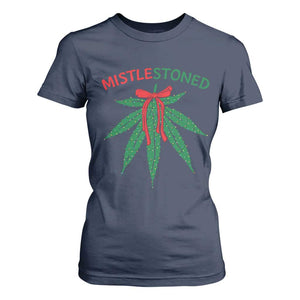 Funny Weed Christmas T Shirt For Women Mistlestoned Mistletoe Led Lights TS11 Navy Print Your Wear