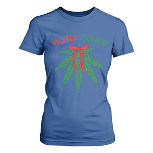 Funny Weed Christmas T Shirt For Women Mistlestoned Mistletoe Led Lights TS11 Royal Blue Print Your Wear