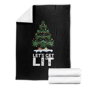 Funny Christmas Weed Throw Blanket Let's Get Lit Weeds Xmas Tree TS11 Black Print Your Wear