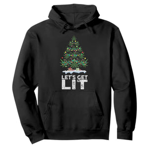 Funny Christmas Weed Hoodie Let's Get Lit Weeds Xmas Tree TS11 Black Print Your Wear