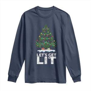 Funny Christmas Weed Long Sleeve Shirt Let's Get Lit Weeds Xmas Tree TS11 Navy Print Your Wear