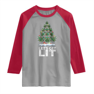 Funny Christmas Weed Raglan Shirt Let's Get Lit Weeds Xmas Tree TS11 Sport Gray Red Print Your Wear