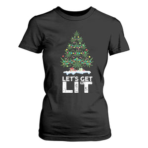 Funny Christmas Weed T Shirt For Women Let's Get Lit Weeds Xmas Tree TS11 Black Print Your Wear