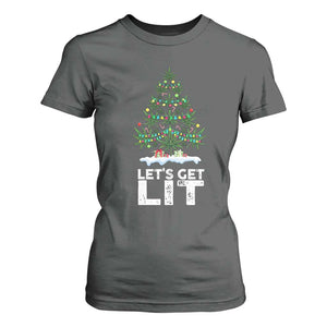 Funny Christmas Weed T Shirt For Women Let's Get Lit Weeds Xmas Tree TS11 Dark Heather Print Your Wear