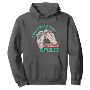 Funny Weed Christmas Hoodie Rolling Up Some Christmas Spirit Skeleton Hand TS11 Dark Heather Print Your Wear