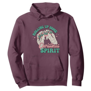 Funny Weed Christmas Hoodie Rolling Up Some Christmas Spirit Skeleton Hand TS11 Maroon Print Your Wear