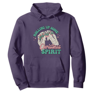 Funny Weed Christmas Hoodie Rolling Up Some Christmas Spirit Skeleton Hand TS11 Purple Print Your Wear