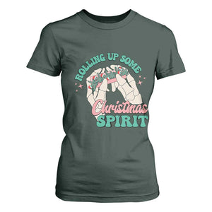 Funny Weed Christmas T Shirt For Women Rolling Up Some Christmas Spirit Skeleton Hand TS11 Dark Forest Green Print Your Wear