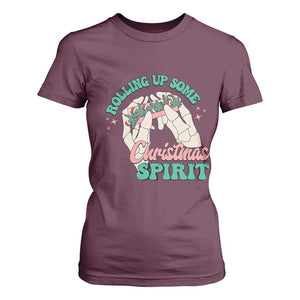 Funny Weed Christmas T Shirt For Women Rolling Up Some Christmas Spirit Skeleton Hand TS11 Maroon Print Your Wear