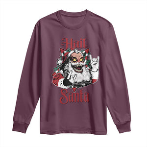 Hail Santa Heavy Metal Christmas Long Sleeve Shirt Krampus Xmas Rock & Roll TS11 Maroon Print Your Wear
