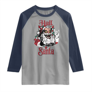 Hail Santa Heavy Metal Christmas Raglan Shirt Krampus Xmas Rock & Roll TS11 Sport Gray Navy Print Your Wear
