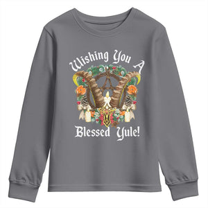 Wishing You A Blessed Yule Youth Sweatshirt Yule Goat Pagan TS11 Charcoal Print Your Wear