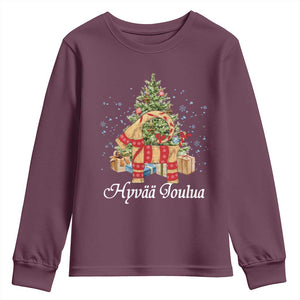 Hyv joulua Youth Sweatshirt Finland Christmas Yulegoat Xmas Tree Himmeli TS11 Maroon Print Your Wear