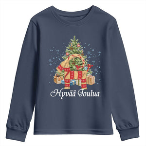 Hyv joulua Youth Sweatshirt Finland Christmas Yulegoat Xmas Tree Himmeli TS11 Navy Print Your Wear