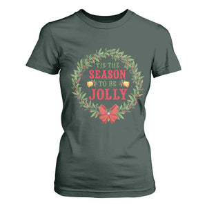 Funny Weed Christmas T Shirt For Women Tis The Season To Be Jolly Xmas Wreath TS11 Dark Forest Green Print Your Wear