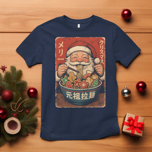 Santa Eating Ramen Noodles Japanese Christmas T Shirt TS11 Navy Print Your Wear