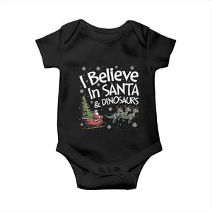 Funny Christmas Dino Baby Onesie I Believe In Santa And Dinosaur TS11 Black Print Your Wear