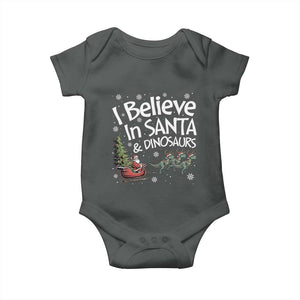 Funny Christmas Dino Baby Onesie I Believe In Santa And Dinosaur TS11 Dark Heather Print Your Wear