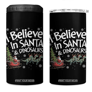 Funny Christmas Dino 4 in 1 Can Cooler Tumbler I Believe In Santa And Dinosaur TS11 One Size: 16 oz Black Print Your Wear