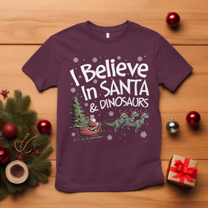 Funny Christmas Dino T Shirt I Believe In Santa And Dinosaur TS11 Maroon Print Your Wear