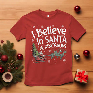 Funny Christmas Dino T Shirt I Believe In Santa And Dinosaur TS11 Red Print Your Wear
