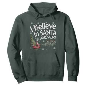 Funny Christmas Dino Hoodie I Believe In Santa And Dinosaur TS11 Dark Forest Green Print Your Wear