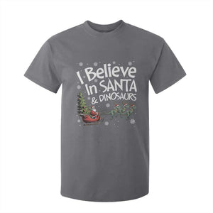 Funny Christmas Dino T Shirt For Kid I Believe In Santa And Dinosaur TS11 Charcoal Print Your Wear