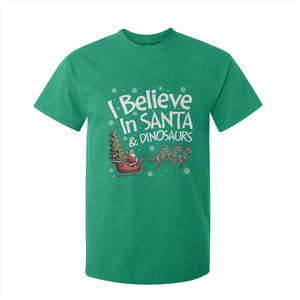 Funny Christmas Dino T Shirt For Kid I Believe In Santa And Dinosaur TS11 Irish Green Print Your Wear