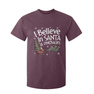 Funny Christmas Dino T Shirt For Kid I Believe In Santa And Dinosaur TS11 Maroon Print Your Wear
