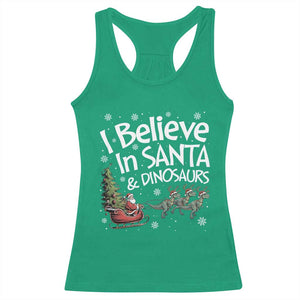 Funny Christmas Dino Racerback Tank Top I Believe In Santa And Dinosaur TS11 Irish Green Print Your Wear