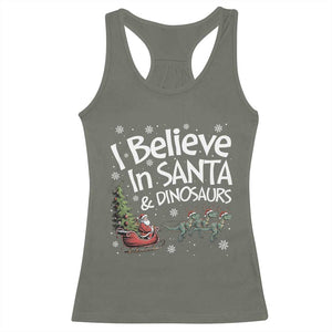 Funny Christmas Dino Racerback Tank Top I Believe In Santa And Dinosaur TS11 Military Green Print Your Wear