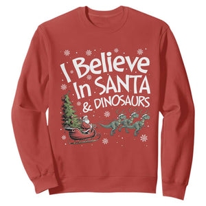Funny Christmas Dino Sweatshirt I Believe In Santa And Dinosaur TS11 Red Print Your Wear