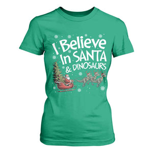 Funny Christmas Dino T Shirt For Women I Believe In Santa And Dinosaur TS11 Irish Green Print Your Wear