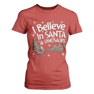 Funny Christmas Dino T Shirt For Women I Believe In Santa And Dinosaur TS11 Red Print Your Wear