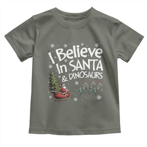 Funny Christmas Dino Toddler T Shirt I Believe In Santa And Dinosaur TS11 Military Green Print Your Wear