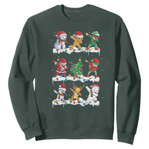 Dabbing Santa Elf Friends Christmas Light Sweatshirt TS11 Dark Forest Green Print Your Wear