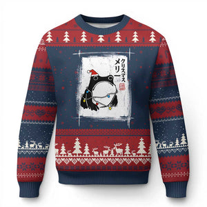 Funny Xmas Japanese Ugly Christmas Sweater Santa Frog Ukiyoe Art TS11 Navy Red Print Your Wear