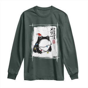 Funny Christmas Japanese Long Sleeve Shirt Santa Frog Ukiyoe Art TS11 Dark Forest Green Print Your Wear
