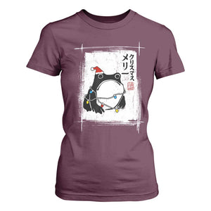 Funny Christmas Japanese T Shirt For Women Santa Frog Ukiyoe Art TS11 Maroon Print Your Wear