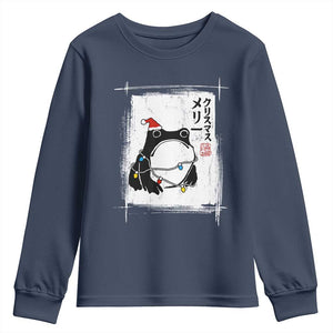 Funny Christmas Japanese Youth Sweatshirt Santa Frog Ukiyoe Art TS11 Navy Print Your Wear